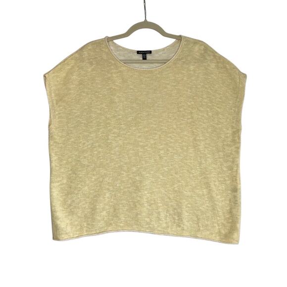 EILEEN FISHER Organic Linen Cotton Knit Slub Square Top L Yellow Classic Resort - Picture 5 of 11